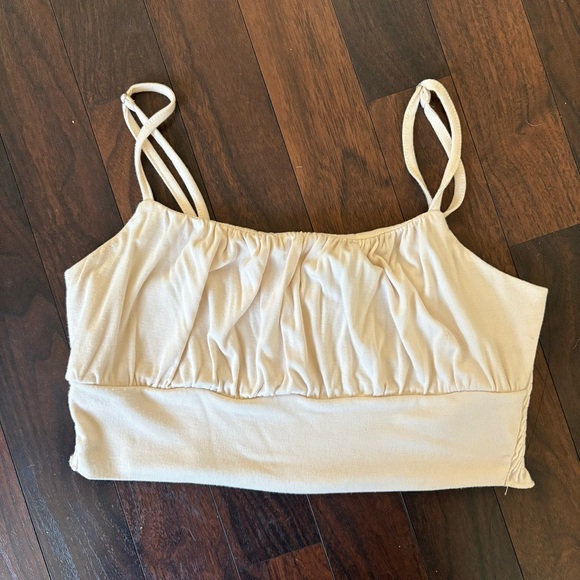 Tops - Cream Ruched Crop Top